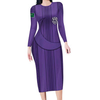 Saudi Football Al Zaeem Custom Family Matching Long Sleeve Bodycon Dress and Hawaiian Shirt Crescent Moon - Purple - Wonder Print Shop