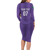 Saudi Football Al Zaeem Custom Family Matching Long Sleeve Bodycon Dress and Hawaiian Shirt Crescent Moon - Purple - Wonder Print Shop
