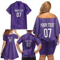 Saudi Football Al Zaeem Custom Family Matching Off Shoulder Short Dress and Hawaiian Shirt Crescent Moon - Purple - Wonder Print Shop
