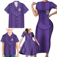 Saudi Football Al Zaeem Custom Family Matching Short Sleeve Bodycon Dress and Hawaiian Shirt Crescent Moon - Purple - Wonder Print Shop