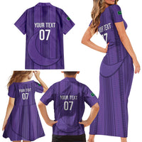 Saudi Football Al Zaeem Custom Family Matching Short Sleeve Bodycon Dress and Hawaiian Shirt Crescent Moon - Purple - Wonder Print Shop