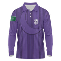 Saudi Football Al Zaeem Custom Long Sleeve Polo Shirt Crescent Moon - Purple - Wonder Print Shop