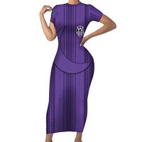 Saudi Football Al Zaeem Custom Short Sleeve Bodycon Dress Crescent Moon - Purple - Wonder Print Shop
