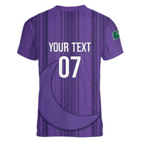Saudi Football Al Zaeem Custom Women V-Neck T-Shirt Crescent Moon - Purple - Wonder Print Shop