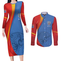 DR Congo Football 2026 Les Leopards Custom Couples Matching Long Sleeve Bodycon Dress and Long Sleeve Button Shirt Glory Upon Glory - Wonder Print Shop