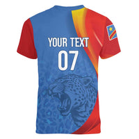 DR Congo Football 2026 Les Leopards Custom Women V-Neck T-Shirt Glory Upon Glory - Wonder Print Shop