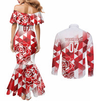 England Rugby Custom Couples Matching Mermaid Dress and Long Sleeve Button Shirt Crystalised Red Rose