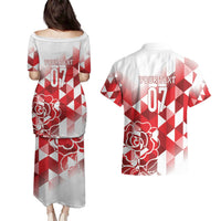 England Rugby Custom Couples Matching Puletasi and Hawaiian Shirt Crystalised Red Rose