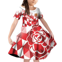 England Rugby Custom Family Matching Off Shoulder Short Dress and Hawaiian Shirt Crystalised Red Rose