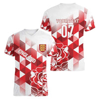 England Rugby Custom Women V-Neck T-Shirt Crystalised Red Rose - Wonder Print Shop
