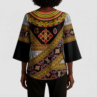 Cameroon Bamenda Toghu Inspired Kimono Sleeve Blouse Classic Motifs