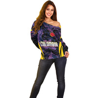 Personalised Colombia Football Off Shoulder Sweater World Cup 2023 Cano Cristales River Style - Wonder Print Shop