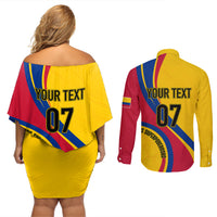 Personalised Colombia Football Couples Matching Off Shoulder Short Dress and Long Sleeve Button Shirts World Cup 2023 Chicas Superpoderosas LT7 - Wonder Print Shop