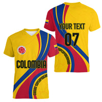 Two yellow v-neck football shirts with red/blue stripes, crest and YOUR TEXT 07