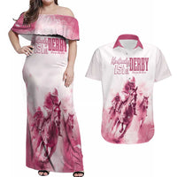 Personalised Kentucky Horse Racing Couples Matching Off Shoulder Maxi Dress and Hawaiian Shirt 151st Anniversary - Pink Out LT7