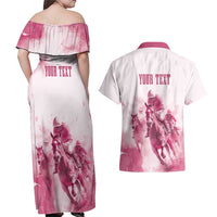 Personalised Kentucky Horse Racing Couples Matching Off Shoulder Maxi Dress and Hawaiian Shirt 151st Anniversary - Pink Out LT7