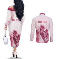 Personalised Kentucky Horse Racing Couples Matching Off The Shoulder Long Sleeve Dress and Long Sleeve Button Shirt 151st Anniversary - Pink Out LT7