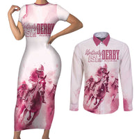 Personalised Kentucky Horse Racing Couples Matching Short Sleeve Bodycon Dress and Long Sleeve Button Shirt 151st Anniversary - Pink Out LT7