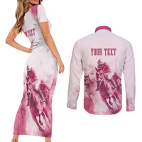 Personalised Kentucky Horse Racing Couples Matching Short Sleeve Bodycon Dress and Long Sleeve Button Shirt 151st Anniversary - Pink Out LT7