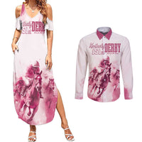 Personalised Kentucky Horse Racing Couples Matching Summer Maxi Dress and Long Sleeve Button Shirt 151st Anniversary - Pink Out LT7