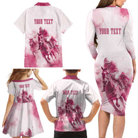 Personalised Kentucky Horse Racing Family Matching Long Sleeve Bodycon Dress and Hawaiian Shirt 151st Anniversary - Pink Out LT7
