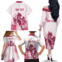 Personalised Kentucky Horse Racing Family Matching Off Shoulder Long Sleeve Dress and Hawaiian Shirt 151st Anniversary - Pink Out LT7