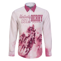 Personalised Kentucky Horse Racing Family Matching Off Shoulder Long Sleeve Dress and Hawaiian Shirt 151st Anniversary - Pink Out LT7