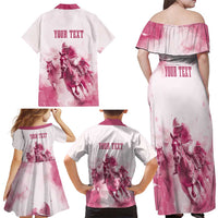 Personalised Kentucky Horse Racing Family Matching Off Shoulder Maxi Dress and Hawaiian Shirt 151st Anniversary - Pink Out LT7