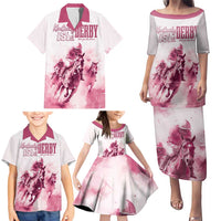 Personalised Kentucky Horse Racing Family Matching Puletasi and Hawaiian Shirt 151st Anniversary - Pink Out LT7