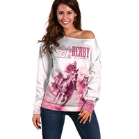 Personalised Kentucky Horse Racing Off Shoulder Sweater 151st Anniversary - Pink Out LT7