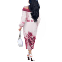 Personalised Kentucky Horse Racing Off The Shoulder Long Sleeve Dress 151st Anniversary - Pink Out LT7