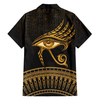 Ancient Egypt Eye of Horus Family Matching Off The Shoulder Long Sleeve Dress and Hawaiian Shirt Gold Intricate Feathers