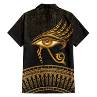 Ancient Egypt Eye of Horus Family Matching Off Shoulder Short Dress and Hawaiian Shirt Gold Intricate Feathers