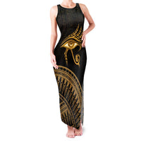 Ancient Egypt Eye of Horus Family Matching Tank Maxi Dress and Hawaiian Shirt Gold Intricate Feathers