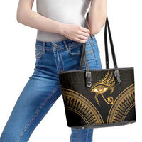 Ancient Egypt Eye of Horus Leather Tote Bag Gold Intricate Feathers
