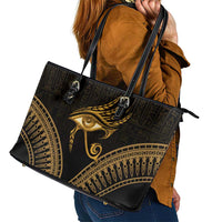 Ancient Egypt Eye of Horus Leather Tote Bag Gold Intricate Feathers