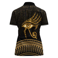 Ancient Egypt Eye of Horus Women Polo Shirt Gold Intricate Feathers
