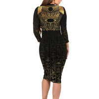 Ancient Egypt Scarab Family Matching Long Sleeve Bodycon Dress and Hawaiian Shirt Black Gold