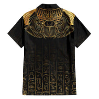 Ancient Egypt Scarab Family Matching Off The Shoulder Long Sleeve Dress and Hawaiian Shirt Black Gold