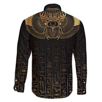 Ancient Egypt Scarab Family Matching Off Shoulder Short Dress and Hawaiian Shirt Black Gold