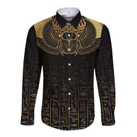 Ancient Egypt Scarab Long Sleeve Button Shirt Black Gold