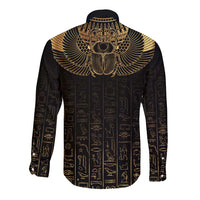 Ancient Egypt Scarab Long Sleeve Button Shirt Black Gold