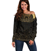 Ancient Egypt Scarab Off Shoulder Sweater Black Gold