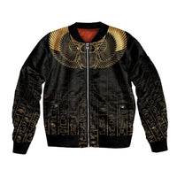 Ancient Egypt Scarab Sleeve Zip Bomber Jacket Black Gold