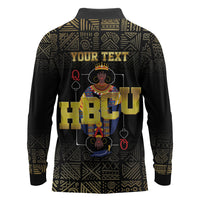 HBCU Grad Personalized Queen Poker Card Long Sleeve Polo Shirt Golden Pattern