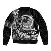Polynesian Plumeria Bomber Jacket Ride The Waves - Black LT7 - Wonder Print Shop