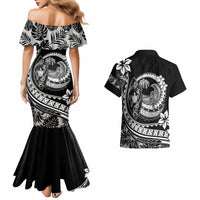Polynesian Plumeria Couples Matching Mermaid Dress And Hawaiian Shirt Ride The Waves - Black LT7 - Wonder Print Shop