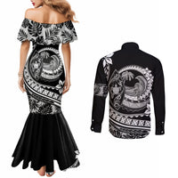 polynesian-plumeria-couples-matching-mermaid-dress-and-long-sleeve-button-shirts-ride-the-waves-black