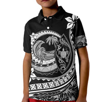 Polynesian Plumeria Kid Polo Shirt Ride The Waves - Black - Wonder Print Shop