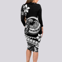 Polynesian Plumeria Long Sleeve Bodycon Dress Ride The Waves - Black - Wonder Print Shop